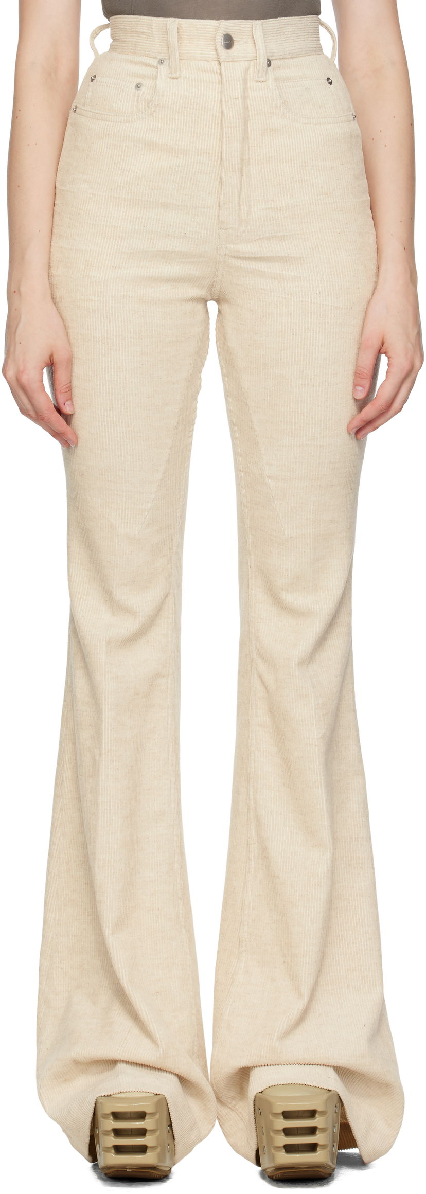 Byxor Rick Owens Rick Owens Bolan Bootcut Corduroy Trousers Beige | RP02E4329 MLC