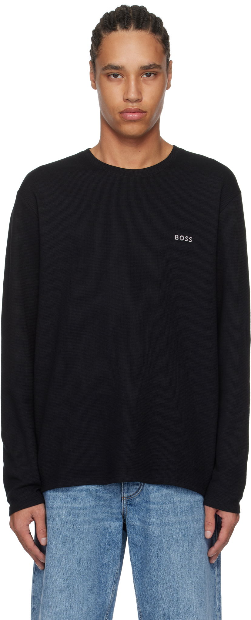 Sweater BOSS BOSS Waffle-Structured T-Shirt Svart | 50535870