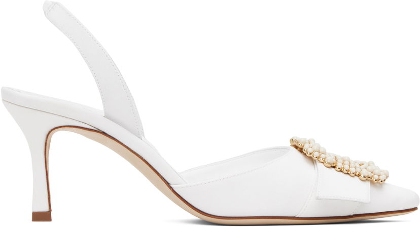 Sneakers och skor Manolo Blahnik Manolo Blahnik Gibsli Slingback Pumps Vit | 125-2953