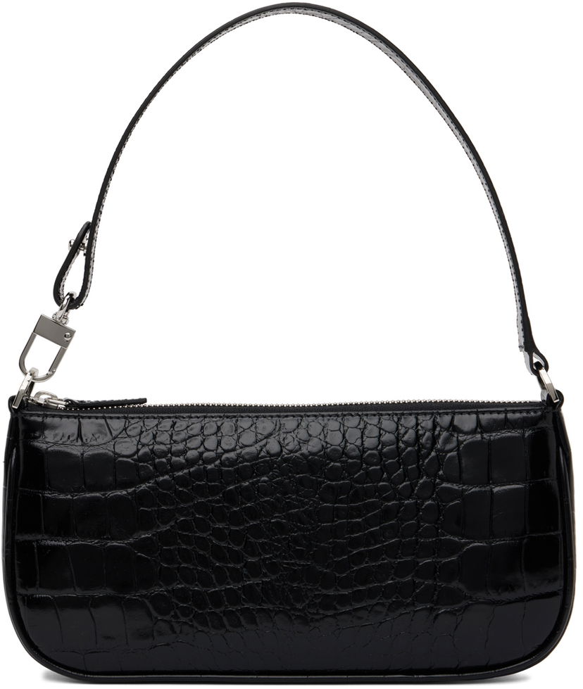 Handväska BY FAR Croc Embossed Leather Shoulder Bag Svart | 19PFRCLSBLDMED