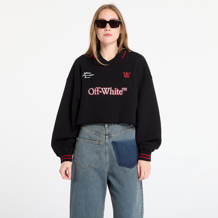 Sweatshirt Off-White Sporty Crop Polo Sweatshirt Svart | OWBA07BF25FLE0011026
