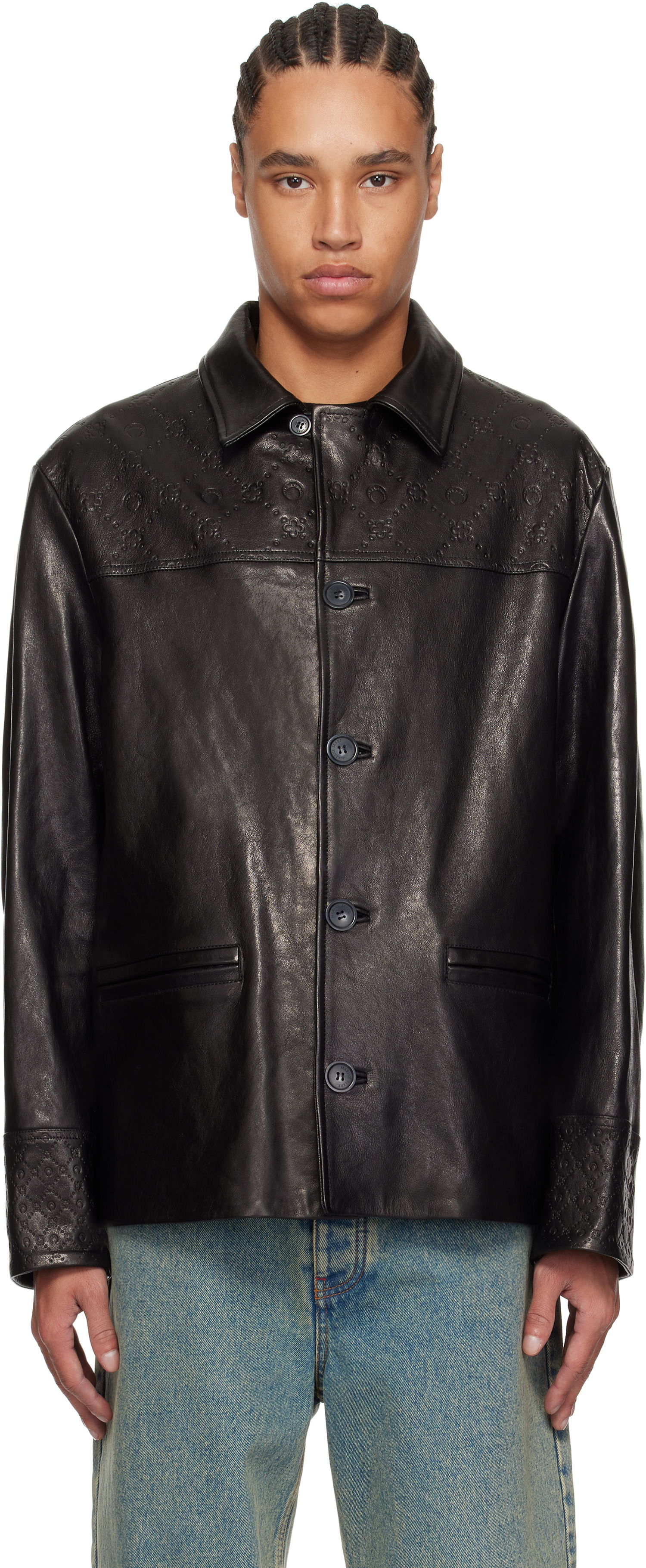 Jacka Marine Serre Marine Serre Monogram Embossed Boxy Leather Jacket Svart | MJA065B RLEA0021, 0