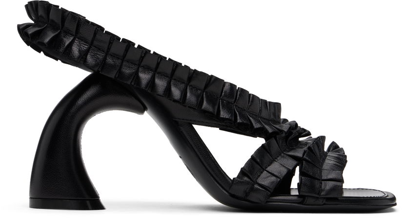 Tillbehör Dries Van Noten Dries Van Noten Ruffled Leather Heeled Sandals Svart | WS251-1566-150