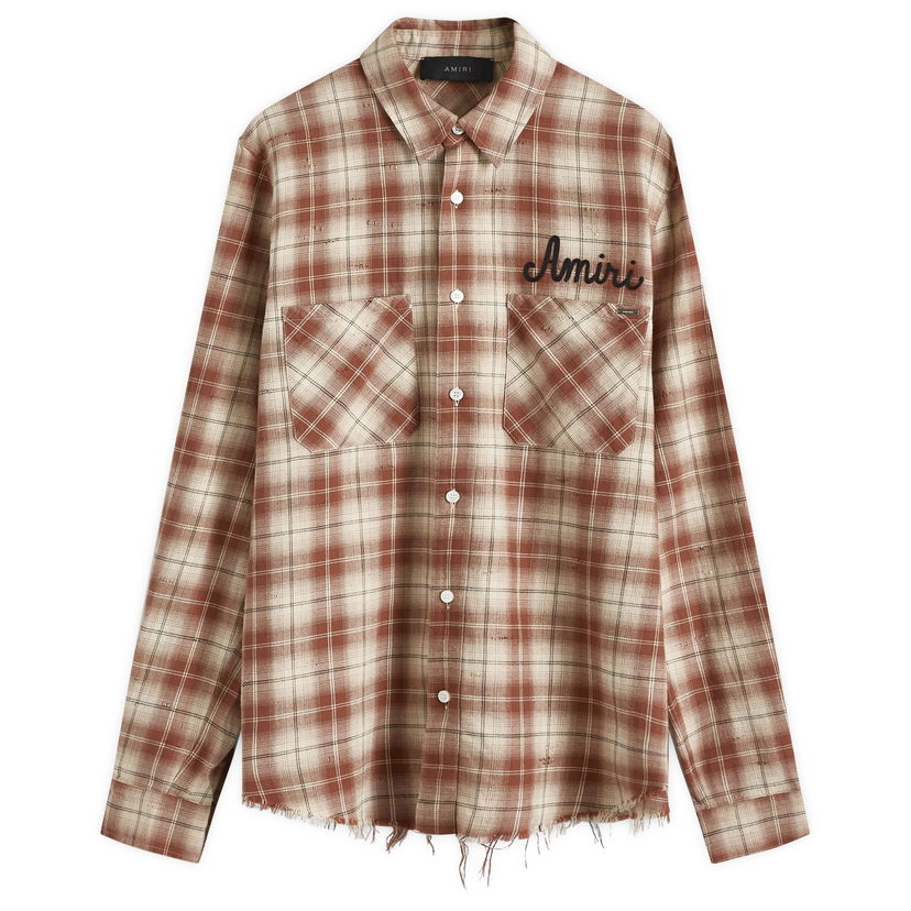 Skjorta AMIRI Amiri Shotgun Flannel Shirt, Size Large Brun | AMSTFL1009-234