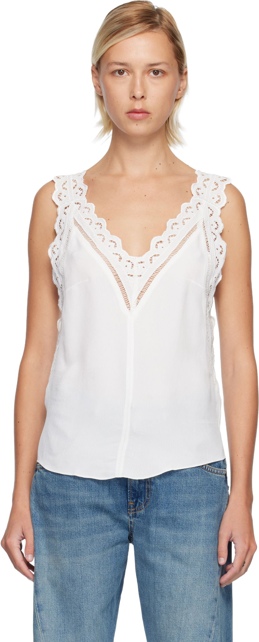 Linne ISABEL MARANT Fradela Lace-Trim Tank Top Vit | HT0663FA-C3J11I