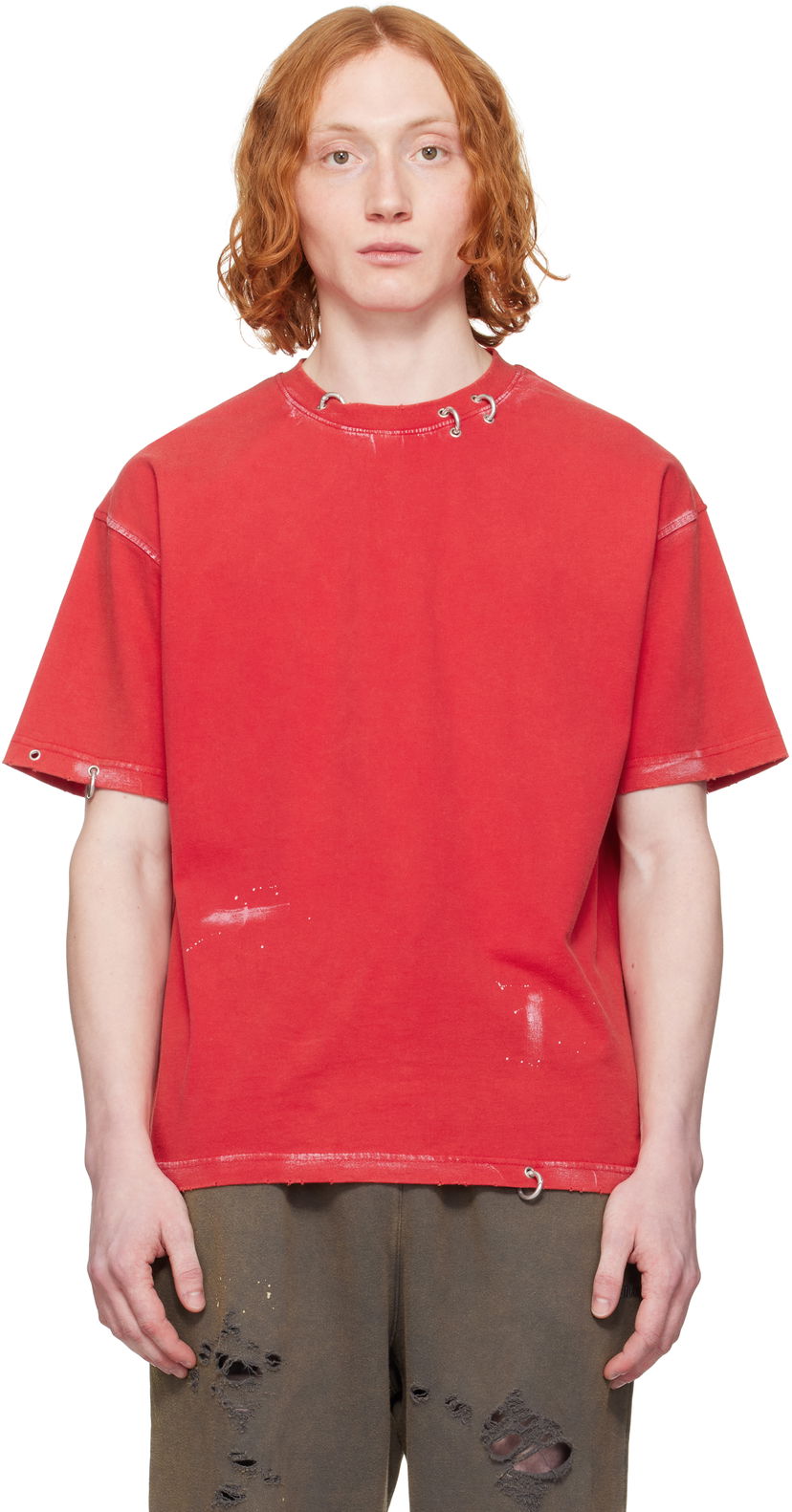T-shirt We11done We11done Pierced T-Shirt Röd | WD-TT0-25-770-U-RD