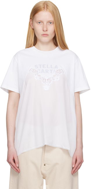 T-shirt Stella McCartney Stella McCartney Lace Jersey T-Shirt Vit | 6J04073SPZ99, 0