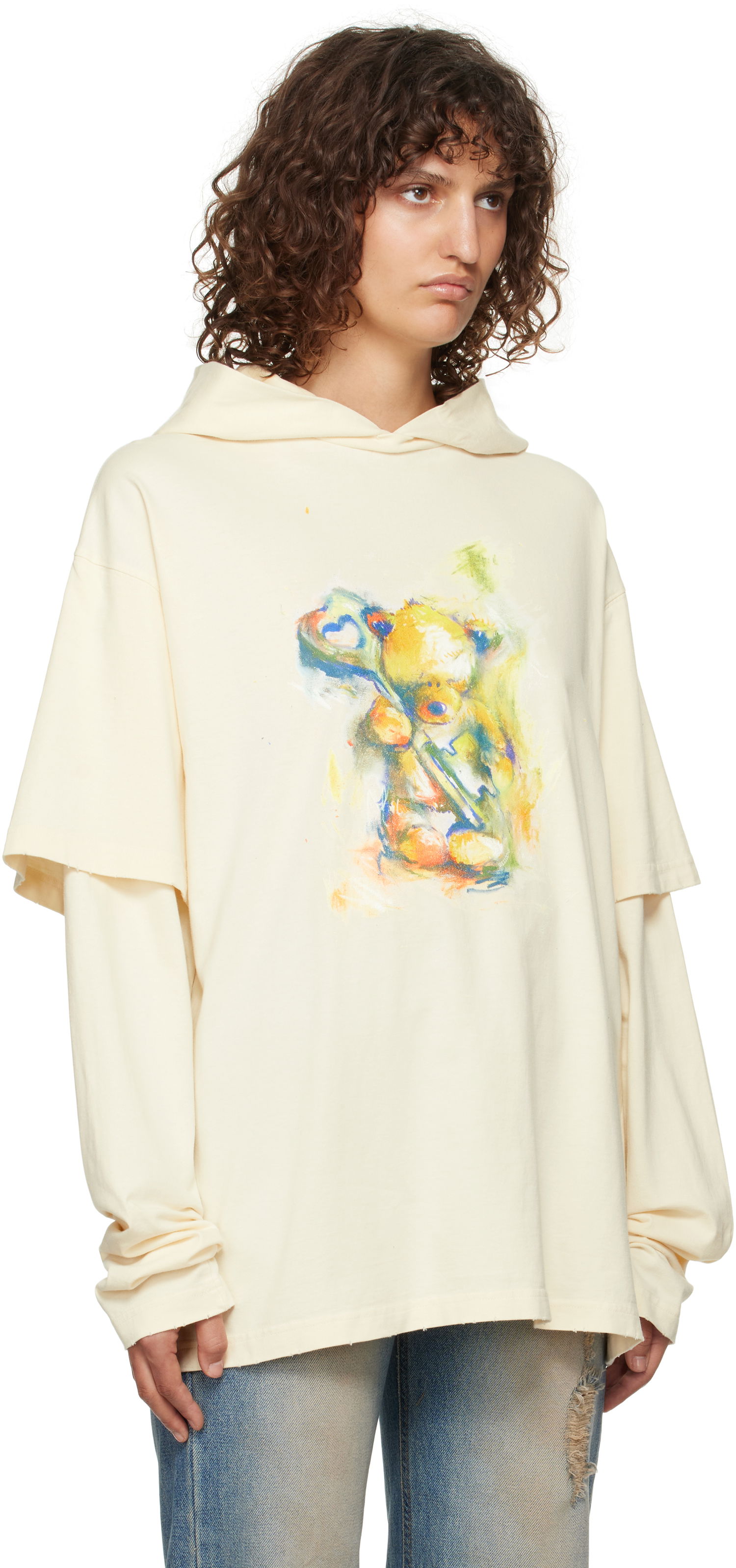 Sweatshirt We11done We11done Layered Teddy Bear Hoodie Beige | WD-TH3-24-844-U-BG, 1