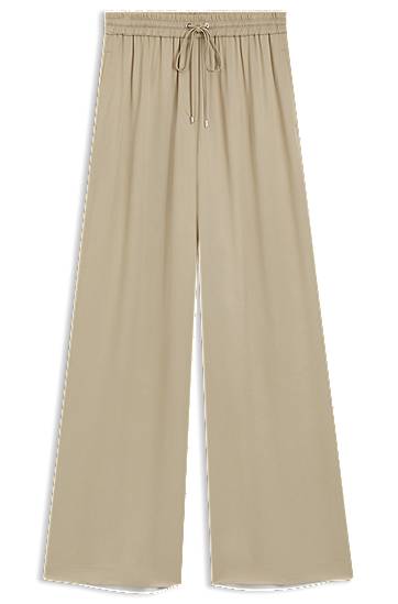 Byxor BOSS Relaxed-Fit Satin Trousers Beige | 50541835