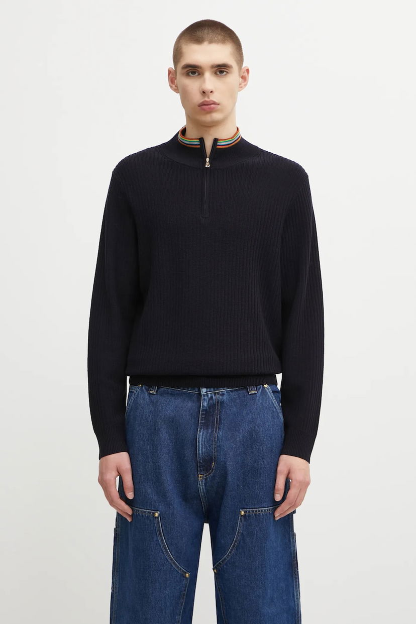Sweater Paul Smith Paul Smith Wool Half-Zip Sweater Mörkblå | M1R.548Z.T02825