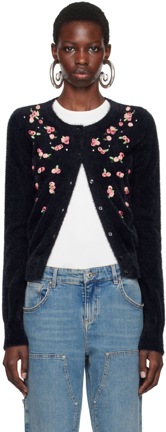 Sweater Blumarine Embroidered Rose Cardigan Blå | A422M485A