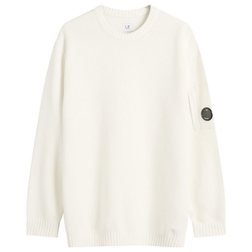 Sweater C.P. Company Chenille Ribbed Knit Jumper, Size Large Vit | 19CMKN017A-005558G-103