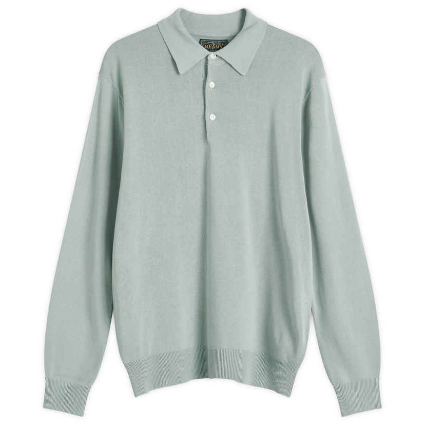 Polotröja BEAMS 12g Knit Long Sleeve Polo Shirt, Size Large Grön | 3812-0005-156-71