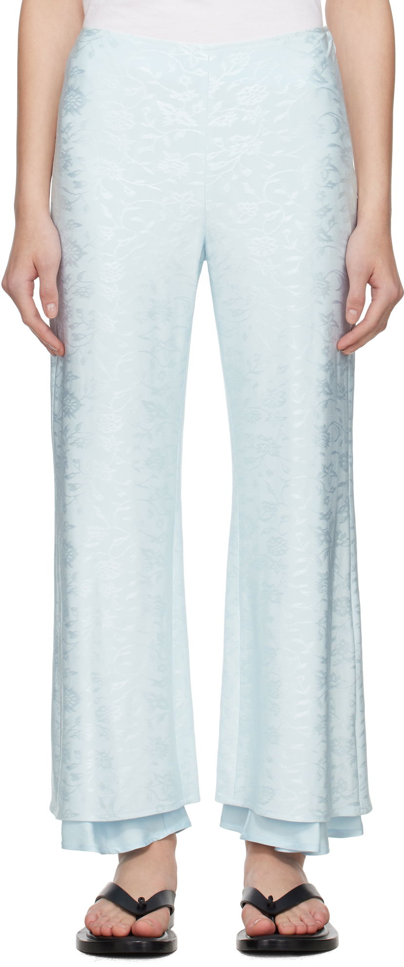 Byxor Jil Sander Jil Sander Fluid Viscose Flower Jacquard Trousers Blå | J03KA0308_J20297