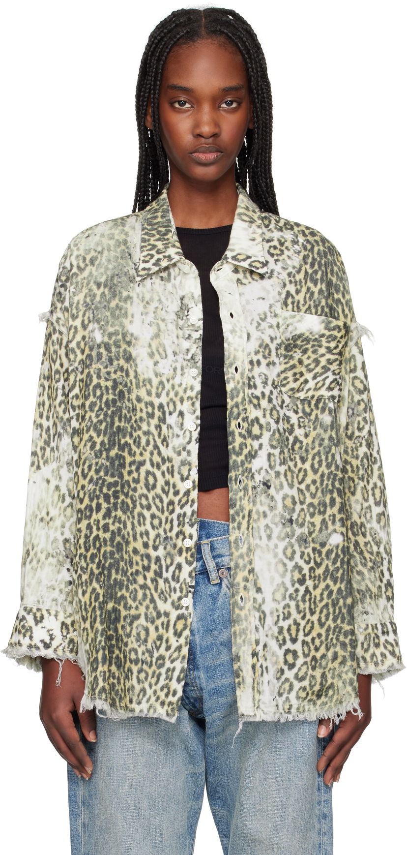 Skjorta R13 R13 Shredded Leopard Print Shirt Beige | R13WR075-R469B