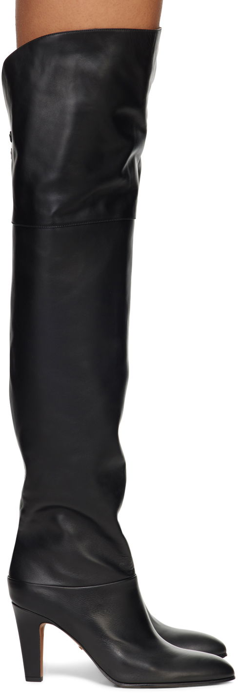 Strumpor CHLOÉ Chloé Eve Thigh-High Leather Boots Svart | CHC24A03PMF
