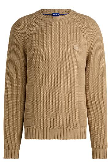 Sweater BOSS HUGO Ribbed Cotton Sweater with Logo Badge Beige | 50518744