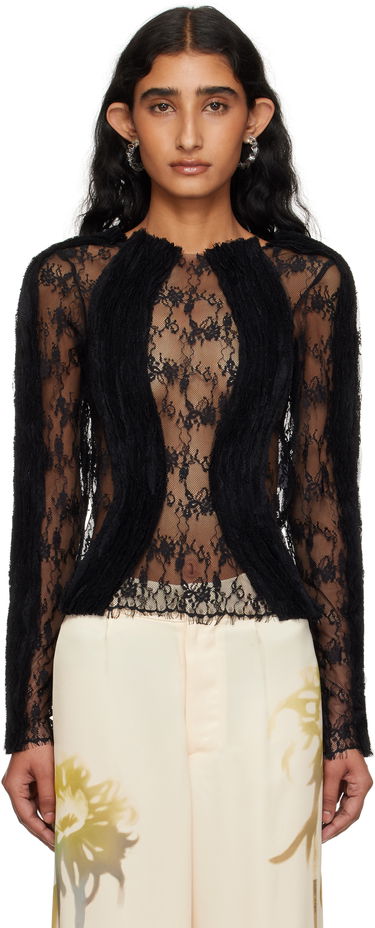 T-shirts och linne Collina Strada Collina Strada Wavy Lace Top Svart | XX3303, 0