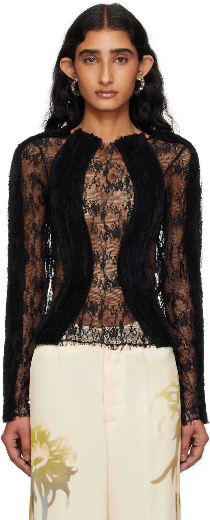 T-shirts och linne Collina Strada Collina Strada Wavy Lace Top Svart | XX3303