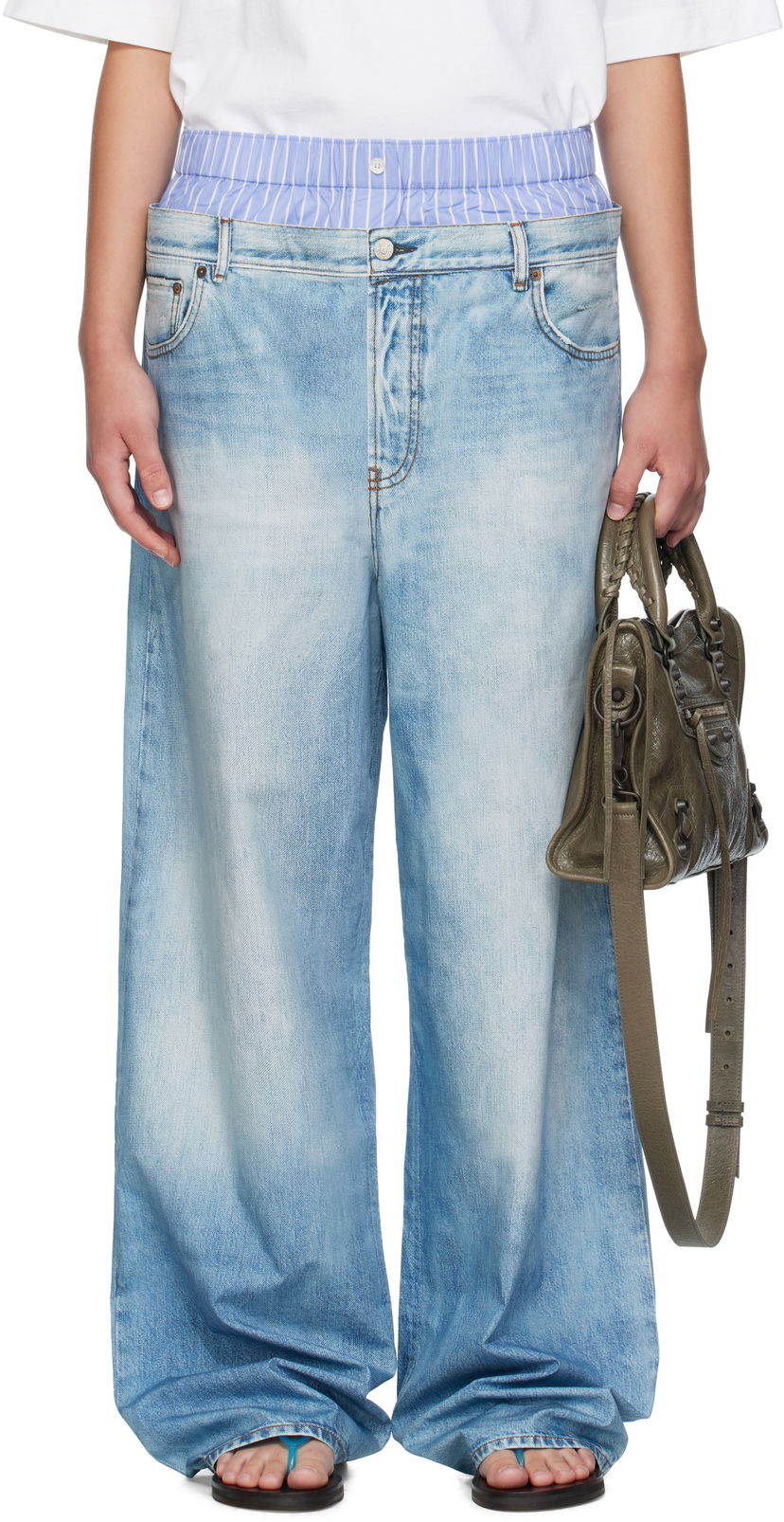 Byxor Acne Studios Acne Studios Printed Wide-Leg Trousers Blå | AK0918-