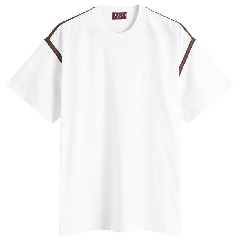T-shirt Gucci Men's Cotton T-Shirt with Tape Detail, Size Large Vit | 814958-XJG3D-9692