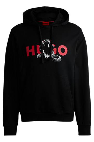Sweatshirt BOSS HUGO Cotton-Terry Hoodie with Snake Graphic Svart | 50530580