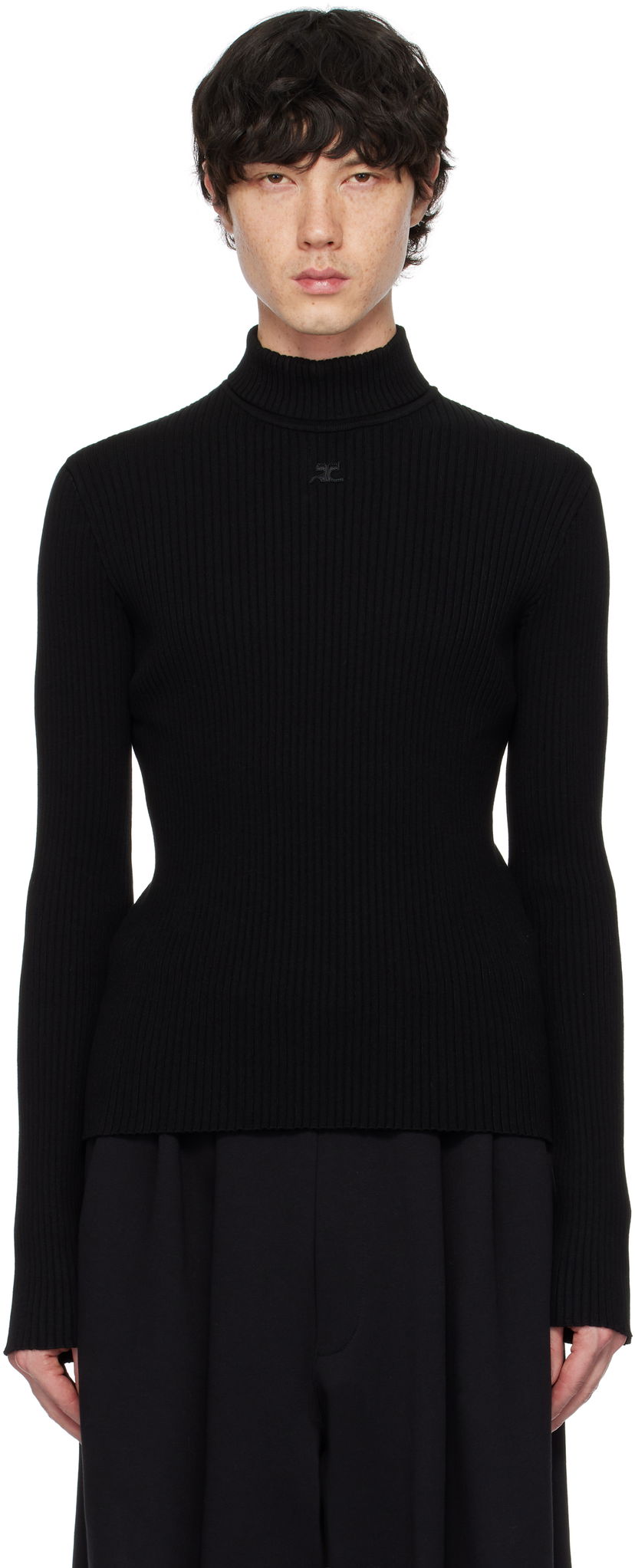 Sweater Courrèges Courrèges Reedition Rib Knit Mockneck Sweater Svart | PERMPU008FI0001