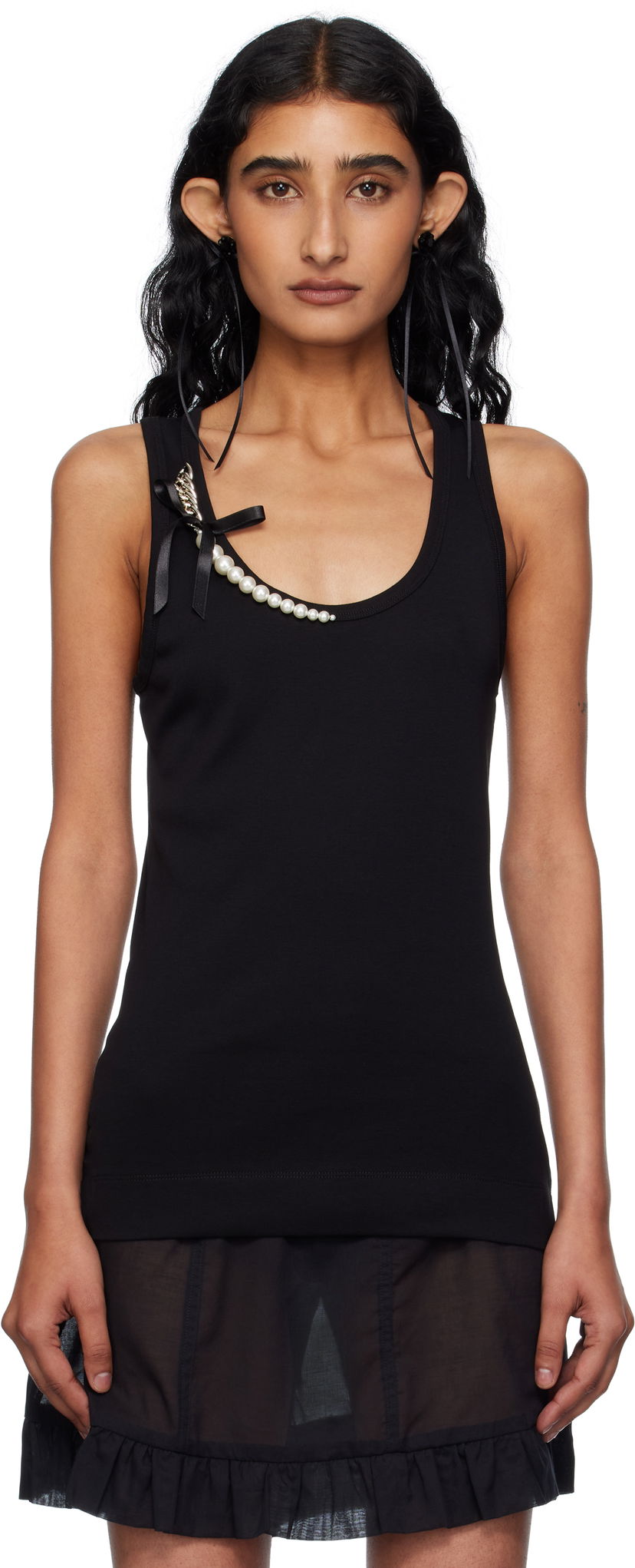 Linne Simone Rocha Simone Rocha Pearl Chain Tank Top Svart | 5375B 0553