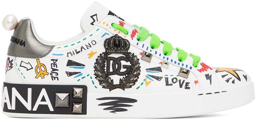 Sneakers och skor Dolce & Gabbana White Embroidery & Studs Portofino Flerfärgad | CS1772AH502