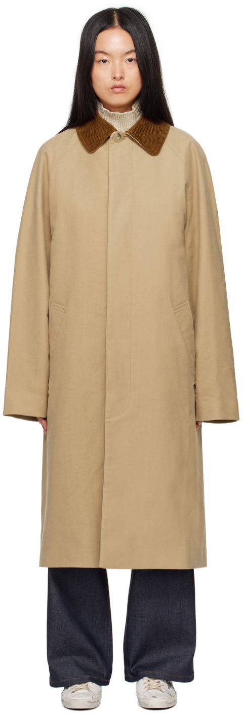 Rockar A.P.C. Gaspad Corduroy Collar Long Coat Beige | COHAK-M01548