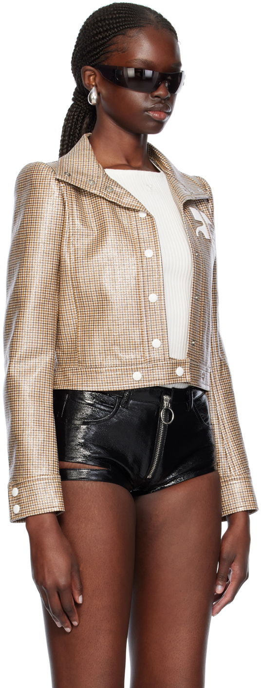 Jacka Courrèges Cropped Check Print Buttoned Jacket Brun | 124CBL005PR0042, 1