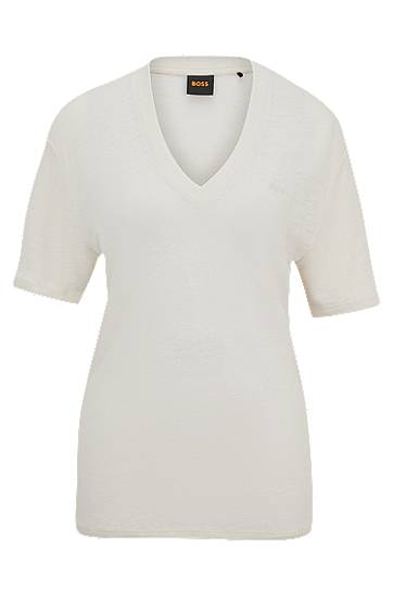 T-shirt BOSS BOSS V-neck Linen T-shirt Vit | 50511242