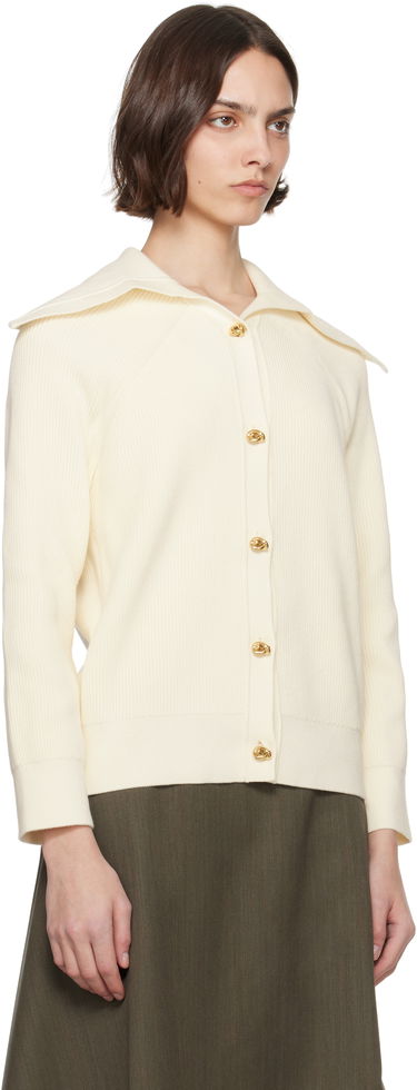 Sweater Bottega Veneta Bottega Veneta Rib Knit Cotton Cardigan Vit | 829580 V59X0, 1