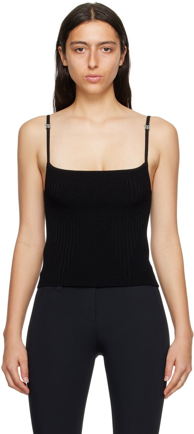 Linne MISBHV Square Neck Ribbed Camisole with Metallic Strap Details Svart | 231W151