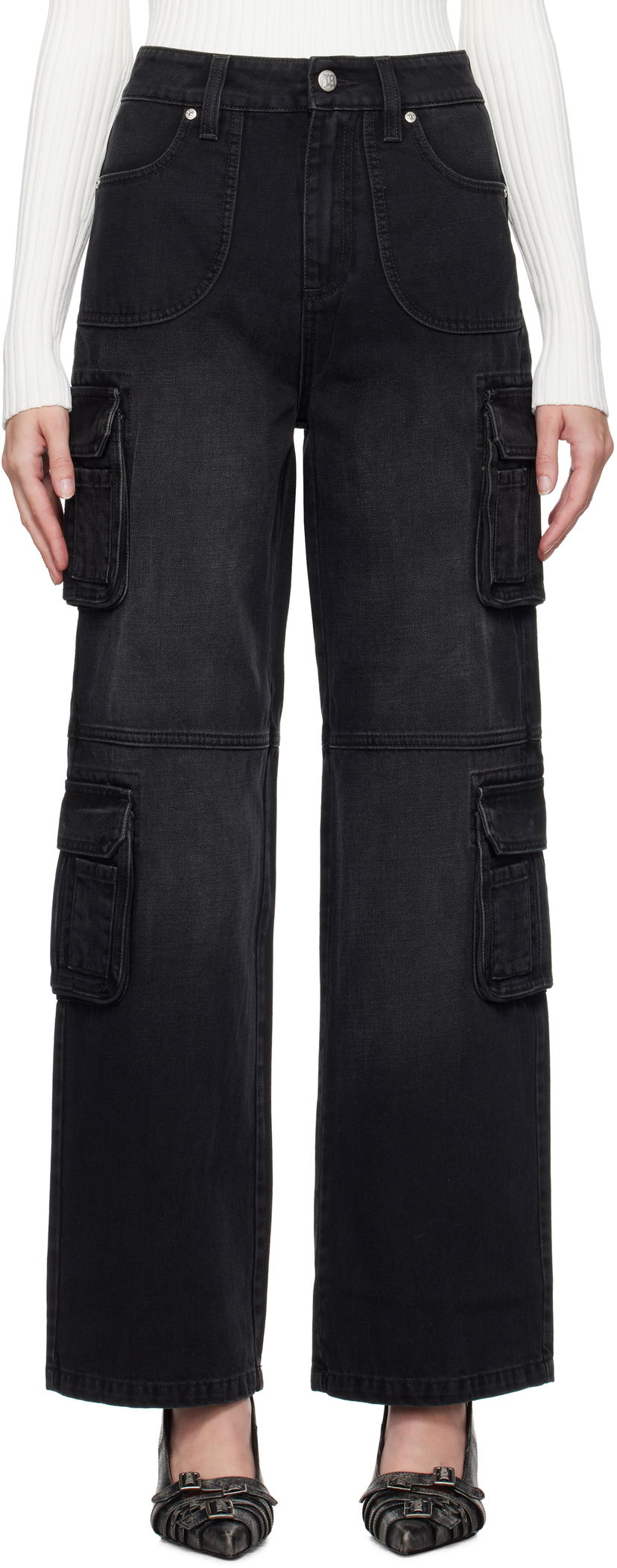 Cargo byxor MISBHV Washed Cargo Jeans Svart | 241W300