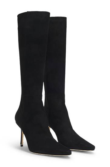 Sneakers och skor BOSS Suede and Leather Knee-High Pointed Toe Stiletto Boots Svart | 50553013
