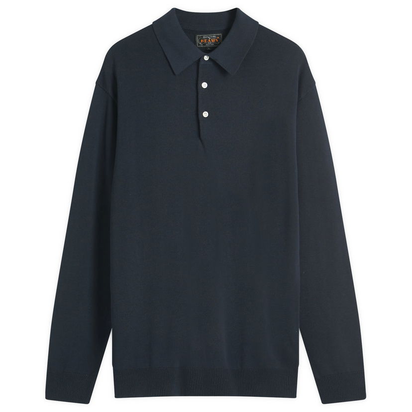 Sweater BEAMS 12g Knit Long Sleeve Polo Shirt, Size Large Mörkblå | 3812-0005-156-79