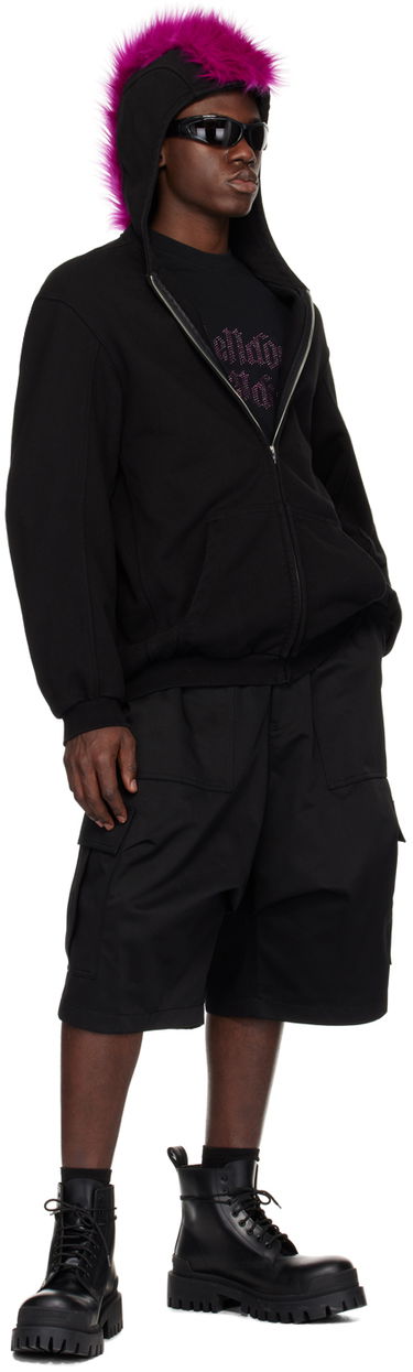 Sweatshirt We11done We11done Zip-Up Faux-Fur Hoodie Svart | WD-TJ1-24-884-U-BK, 3
