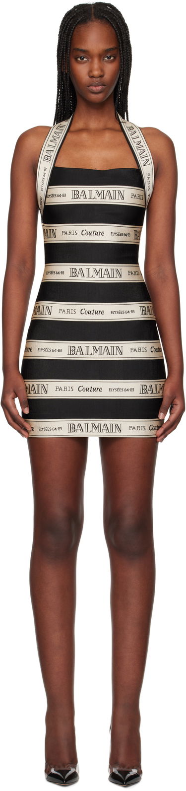 Klä Balmain Balmain Jacquard Halterneck Minidress Svart | EF1R5088JJ95, 0