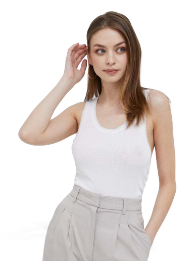 Linne DKNY Lurex Ruched Trim Crew Neck Sleeveless Fitted Tank Top Vit | P3DSAJ16