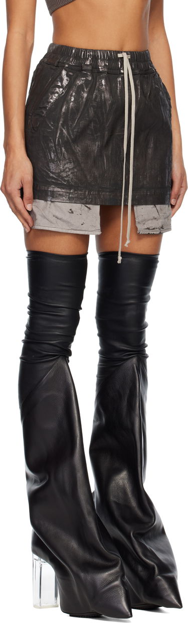 Kjol Rick Owens Concordians Fog Distressed Drawstring Miniskirt Svart | DS02E7321 SBZMC, 1