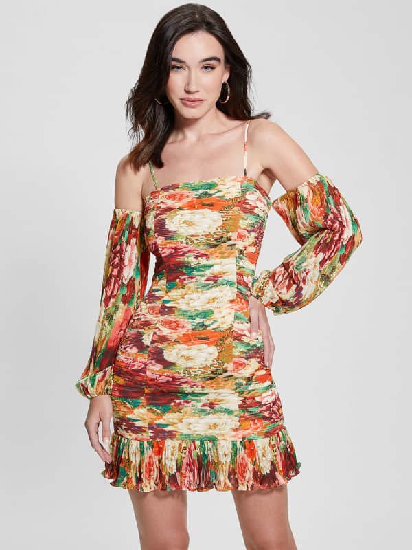 Klä GUESS Floral Print Mini Dress Flerfärgad | W4RK0LWFVI2