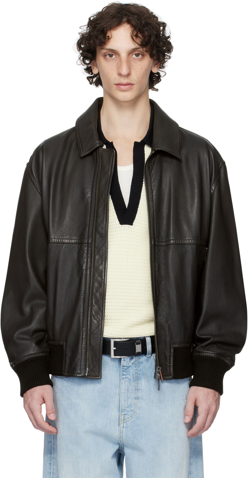 Jacka BOSS BOSS Zip Leather Jacket Svart | 50543240