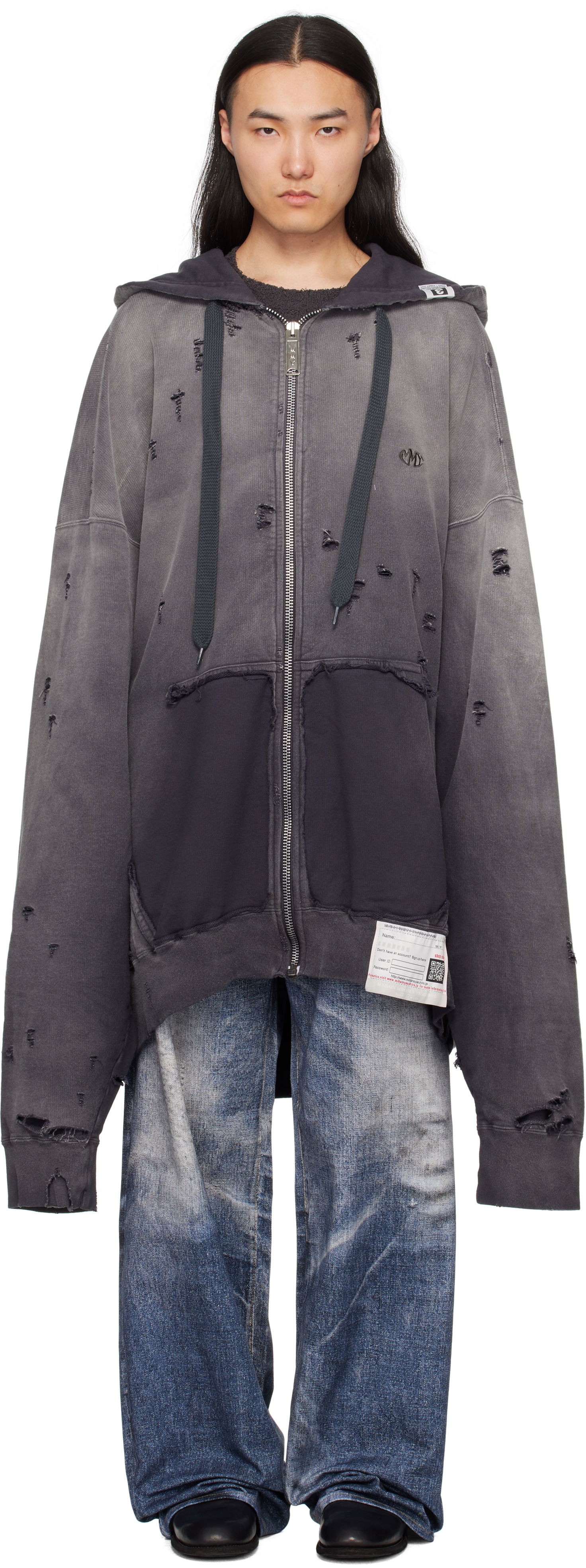 Sweatshirt Maison MIHARA YASUHIRO Maison MIHARA YASUHIRO Sun Faded Distressed Zip Hoodie Grå | A14PK531, 0
