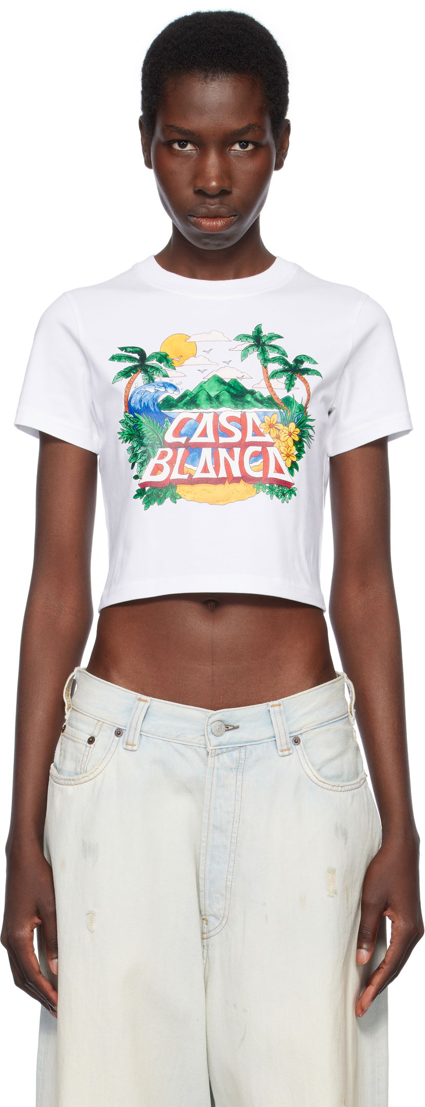 Crop top Casablanca Casablanca Casa Beach Wave Cropped T-Shirt Vit | WS25-JTS-009-03