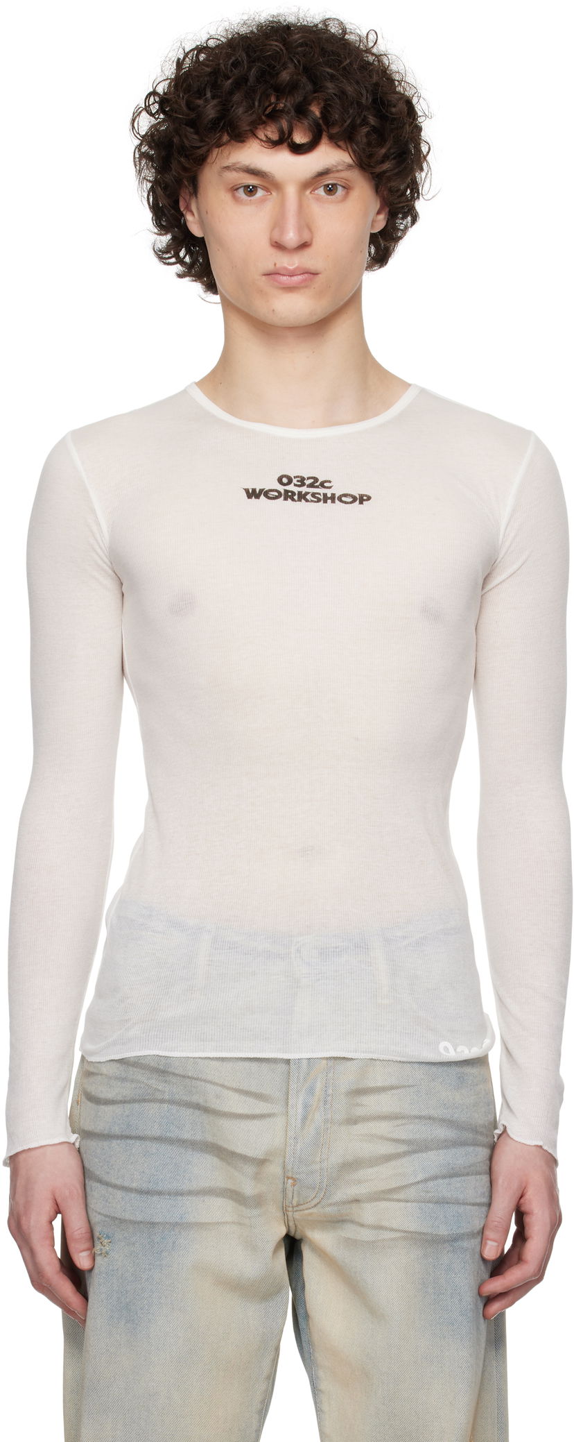 T-shirt 032C 032c 'Black Sun' Fine Rib Longsleeve T-Shirt Vit | S25-URC-0281-100