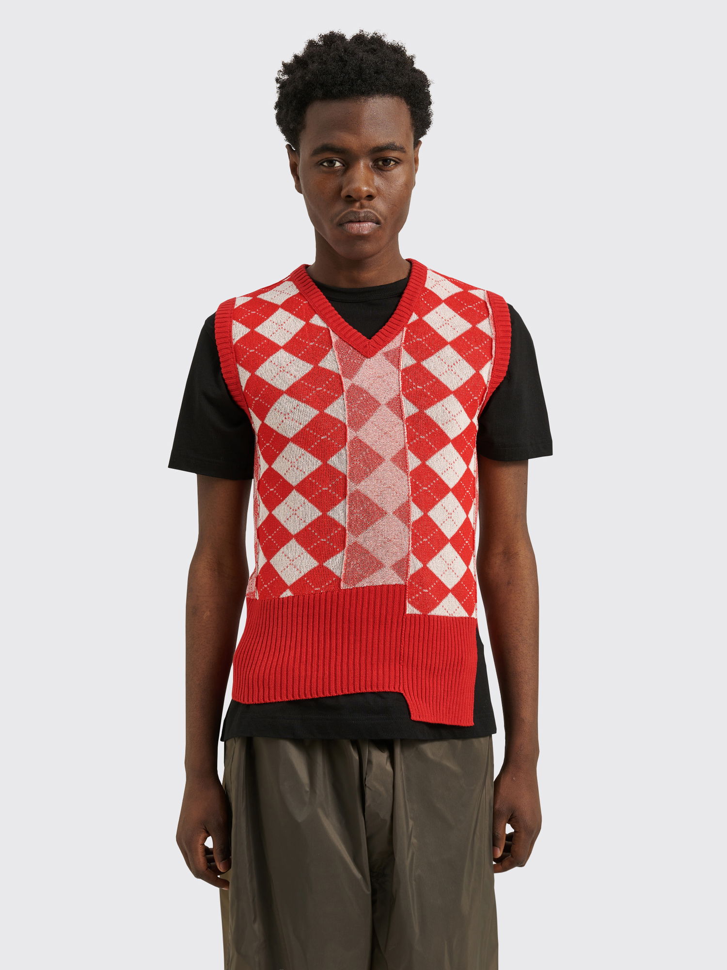 Sweater Maison Margiela MM6 Sleeveless V-Neck Argyle Jumper Red / White Röd | S52HA0273S18160002F, 0
