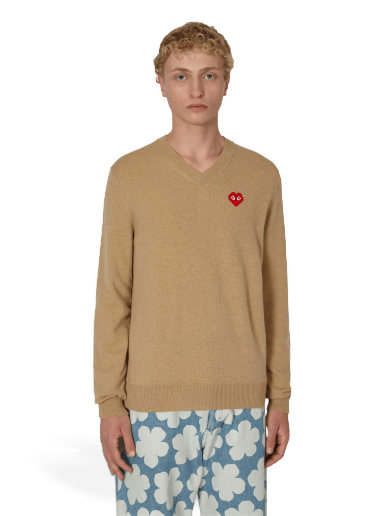 Sweater Comme des Garçons Invader Heart V-Neck Sweater Beige | P1N082 1