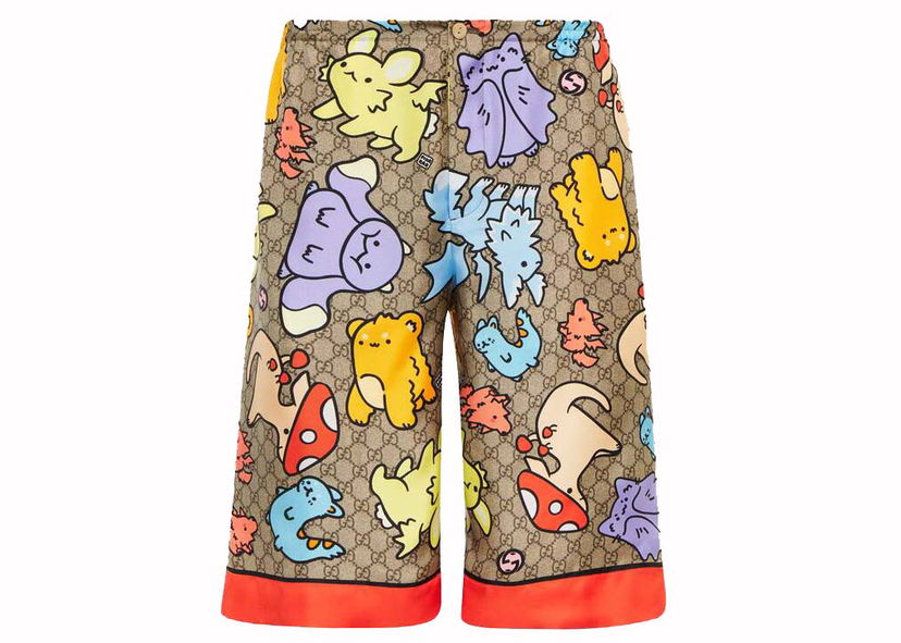 Shorts Gucci GG Print Silk Twill Shorts Beige Multi Flerfärgad | 734161ZAMD39233