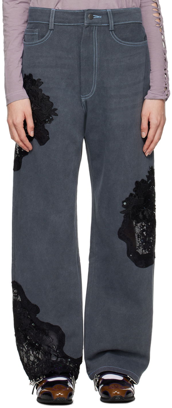 Jeans Collina Strada Collina Strada Mikaela Lace Appliqué Jeans Grå | XX6022